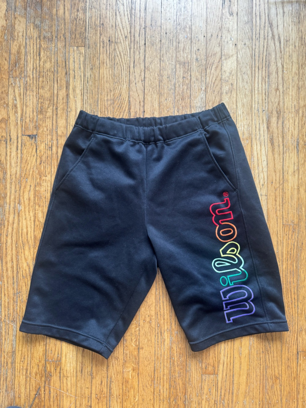 Wilson Black Athletic Shorts with Rainbow Script Logo